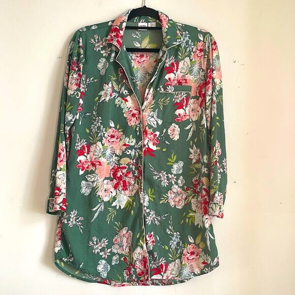 Cupcakes and Cashmere floral button down long sleeve night gown sleep shirt sz S - Picture 1 of 6